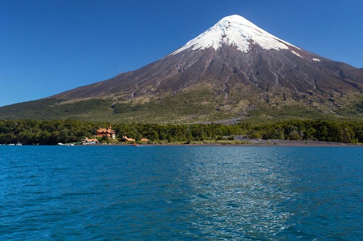 Osorno Volcano and Petrohue Falls from Puerto Varas
